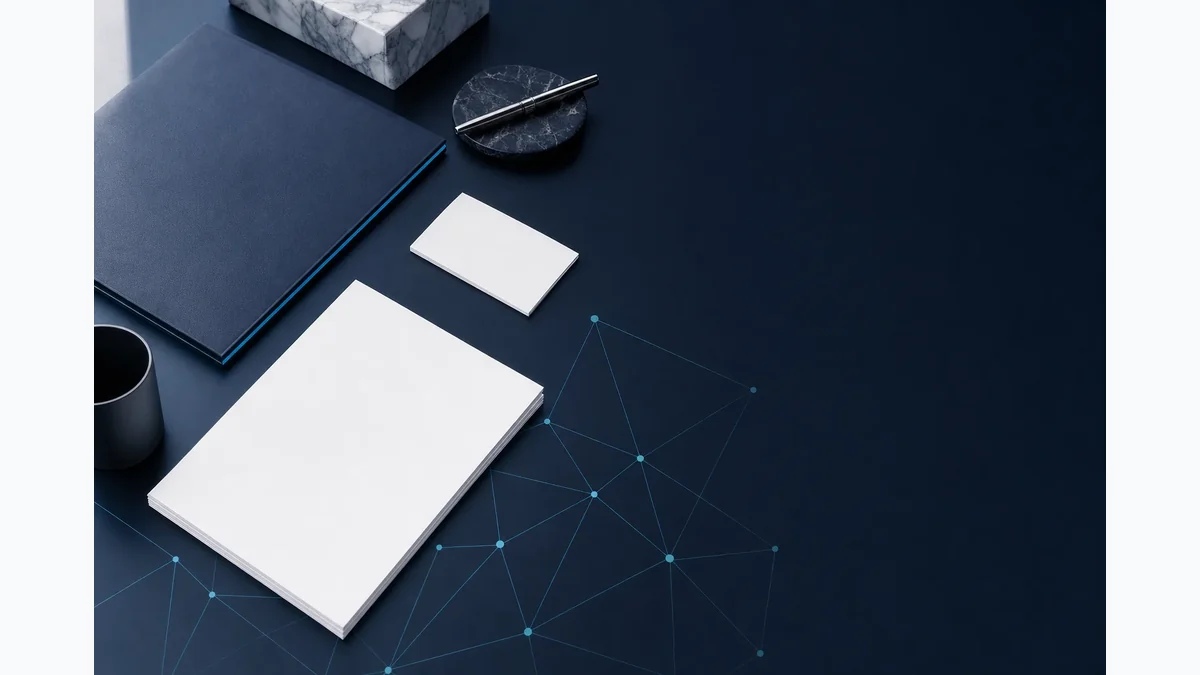 A private buyer review board with blank portfolio criteria cards and cyan routing lines.